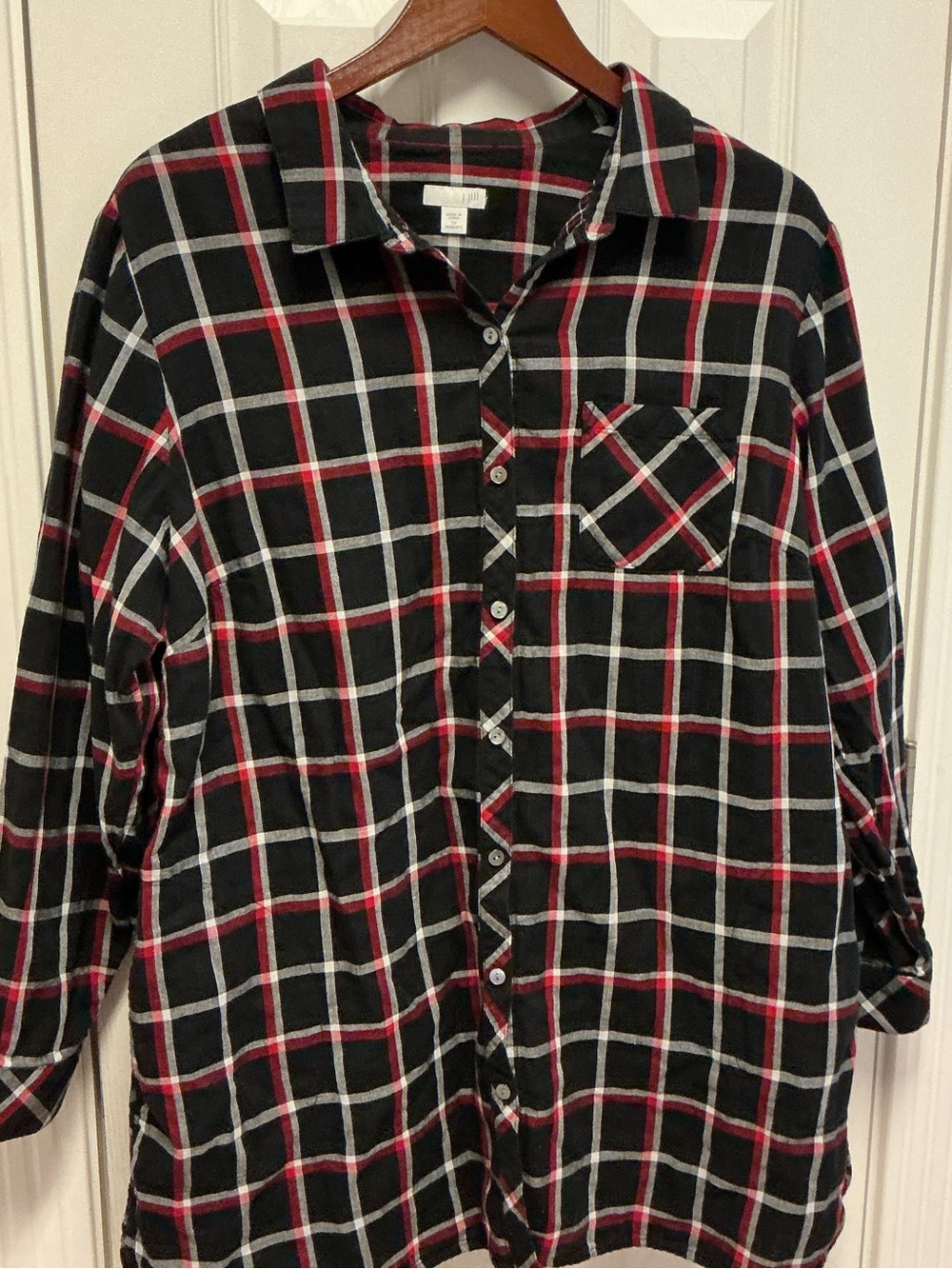 J.Jill SZ 2X Women’s Plaid Cotton Button Up Tunic Long sleeve Top Pockets